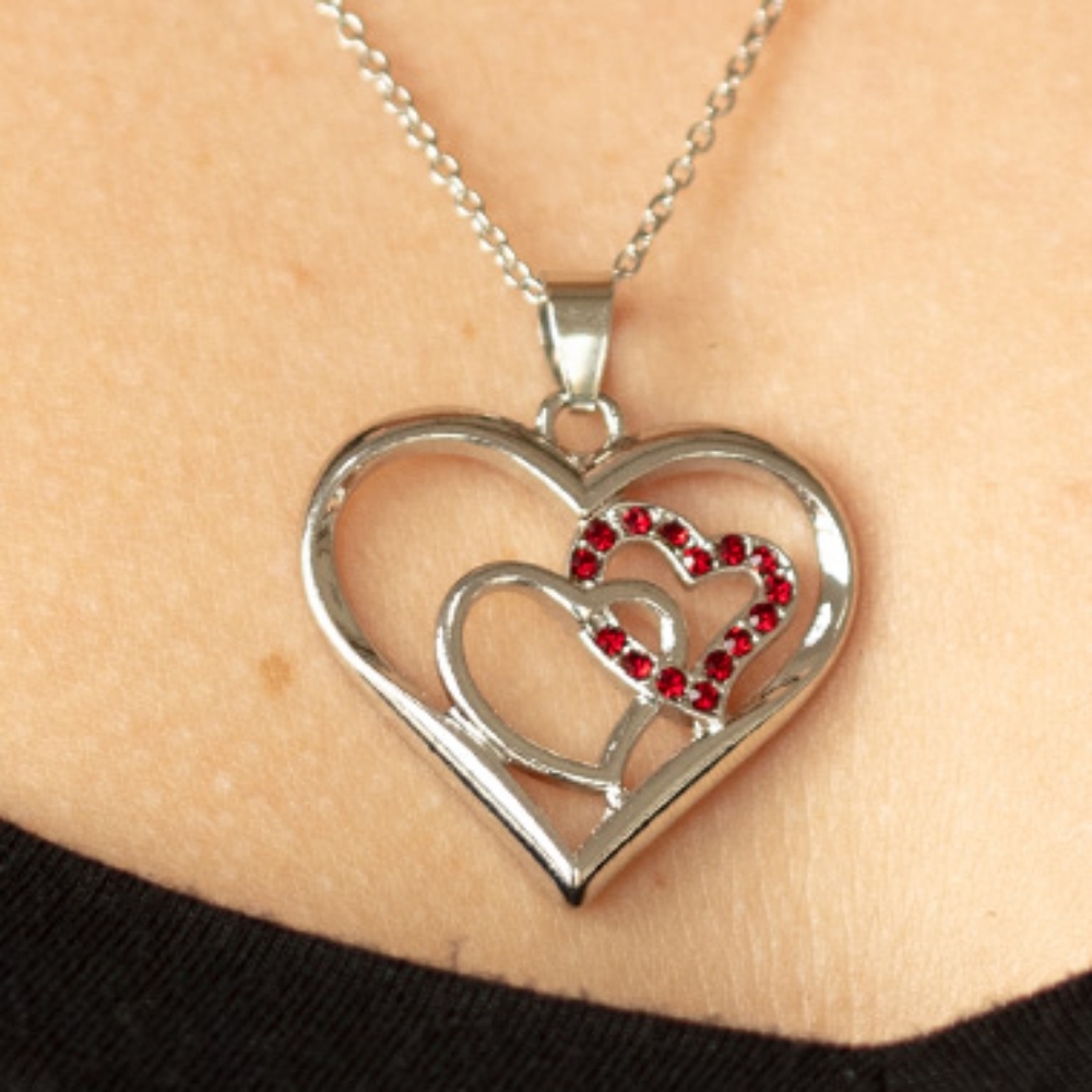 "Cupid Charm" - Red Rhinestone Heart Necklace Set